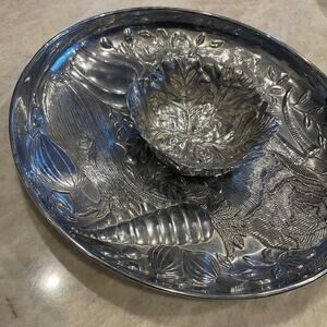 Lenox large vegetable medley platter & cabbage bowl pewter aluminum